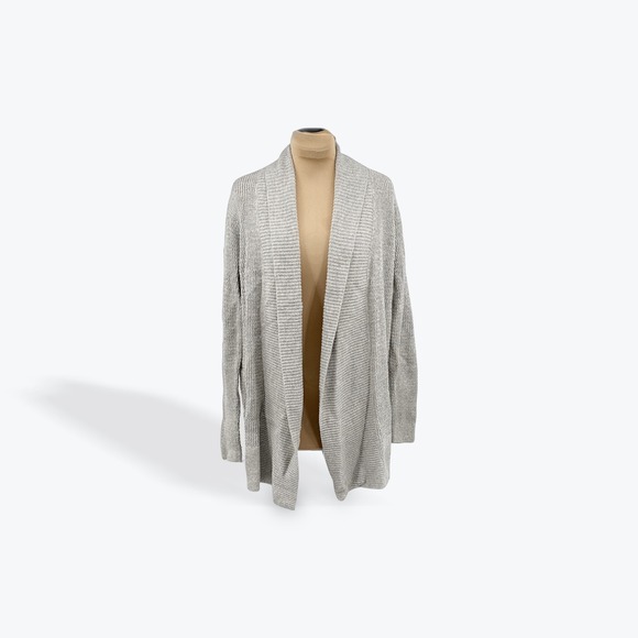 LOFT Sweaters - LOFT Women's Light Gray Textured Knit Open Front Cardigan Sweater Size S